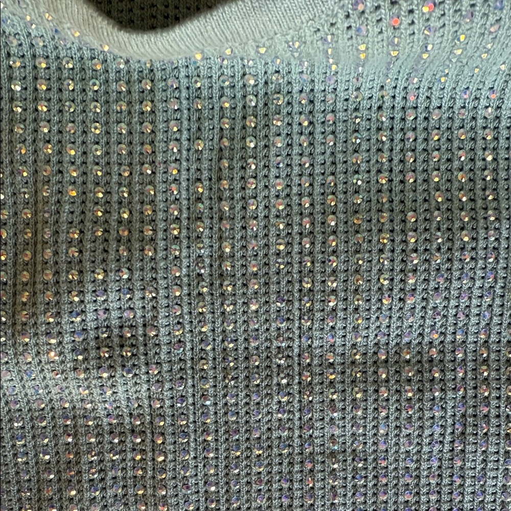 Chic Mint Green Sleeveless Knit Top with Rhinestones - Picture 3 of 4
